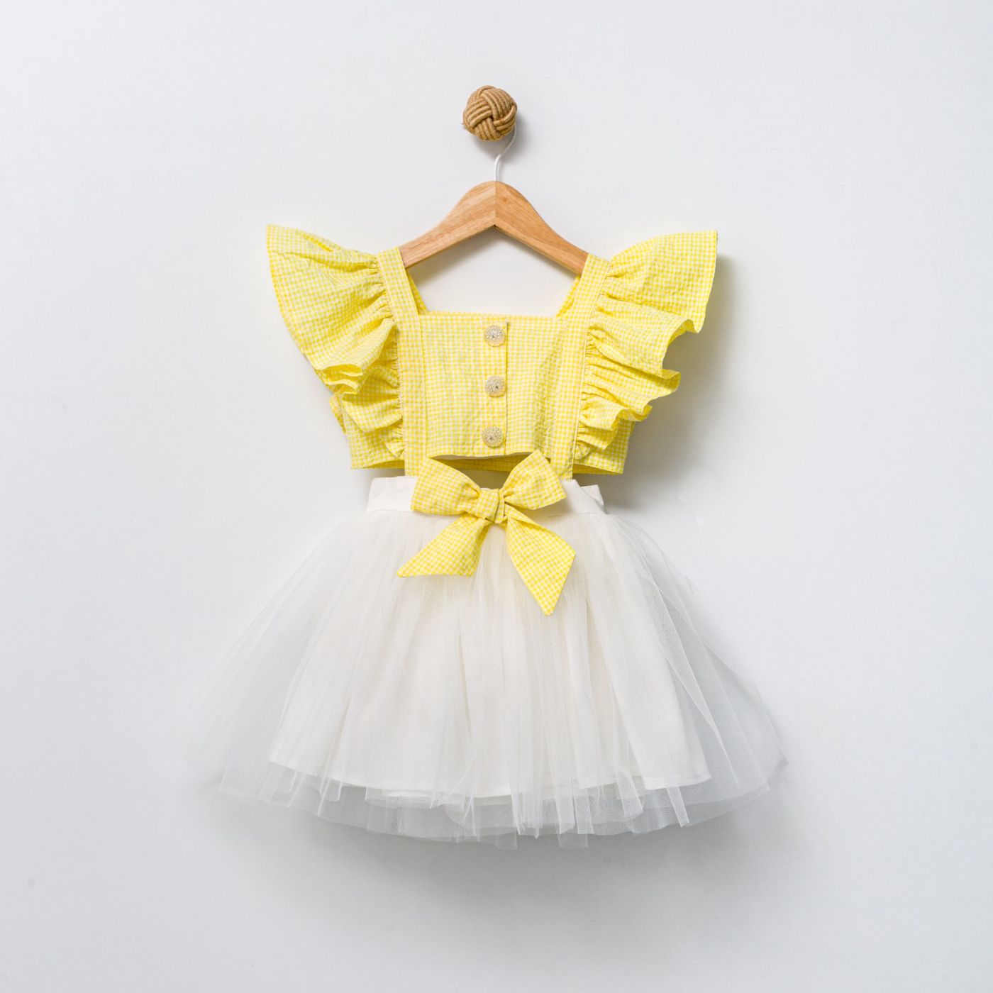 Žuto bela haljina sa mašnom